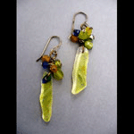 Green, yellow and blue tumbled art glass earrings